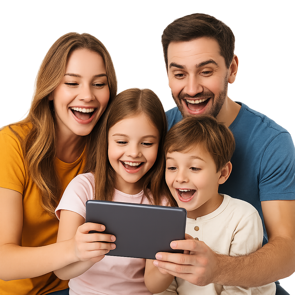 Família feliz com internet Hupilink